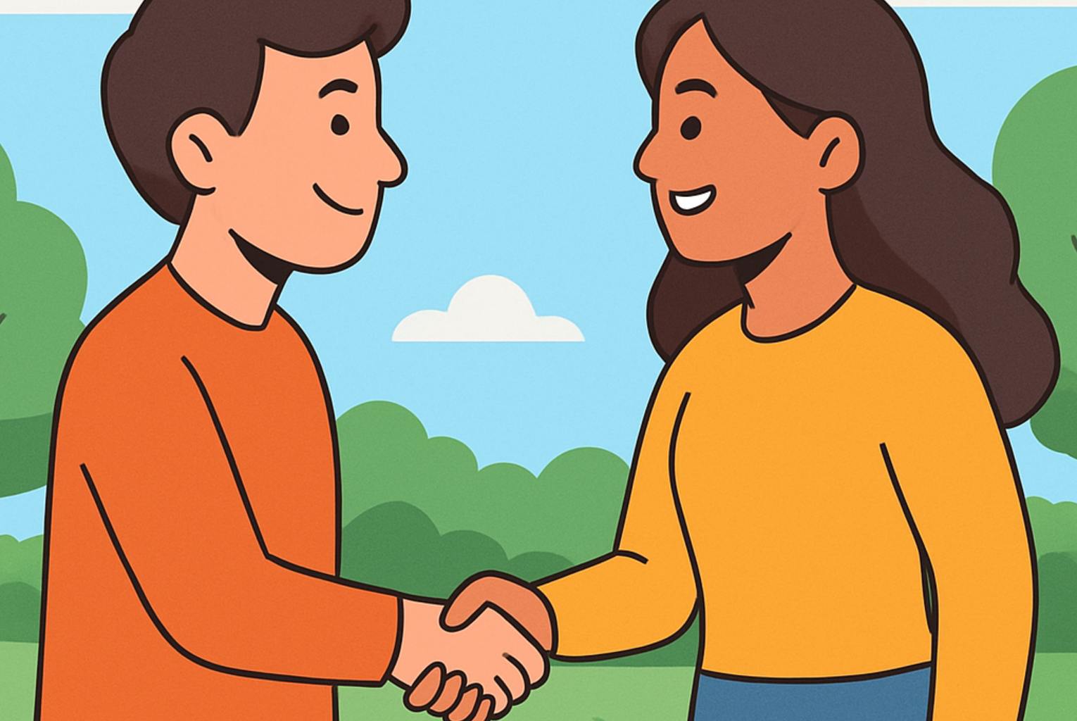 Cartoon friends handshake